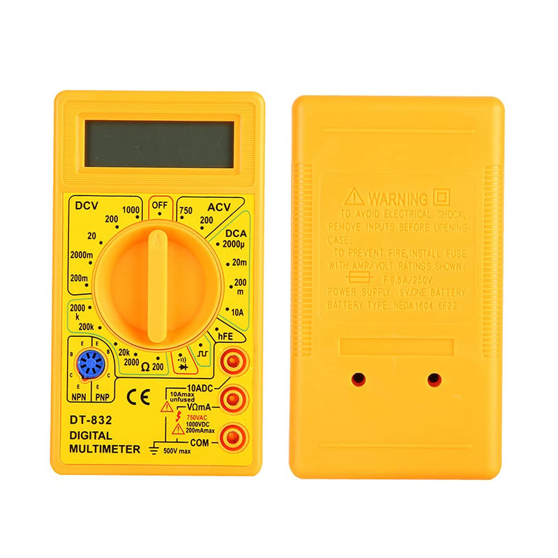 [Australia - AusPower] - Multimeter Tester, -832 Handheld Pocket Digital Multimeter AC DC Voltage Current Tester with Buzzer,Ohm Volt Amp Meter (Yellow) 