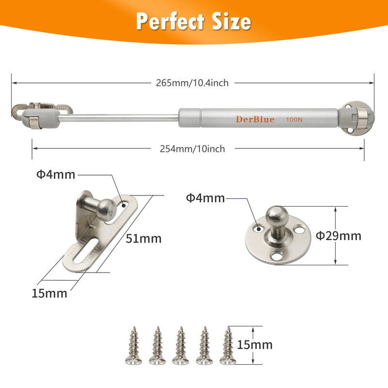[Australia - AusPower] - DerBlue 4-Pack 10inch 100N/25lb Gas Struts for Cabinets - Professional Cabinet Shocks and Gas Struts Silver 