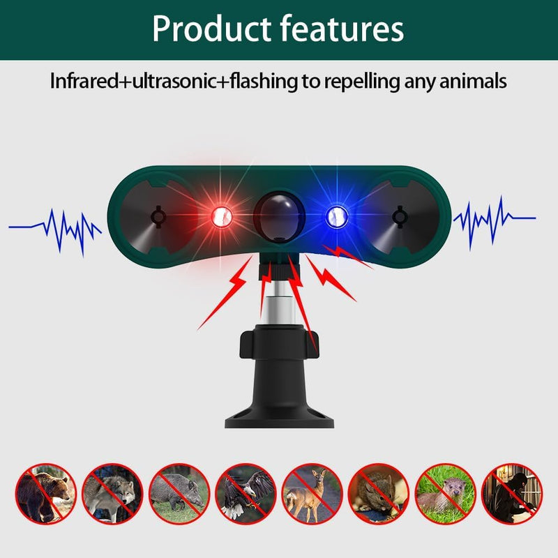 [Australia - AusPower] - Solar Indoor Outdoor Motion Sensor Alarm,WONFAST 129db Dual Loud Siren Solar Infrared Induction Alarm Red Blue Flash Warning Security Strobe Light 4 Modes for Farm Yard Orchard Barn (Green) Green 