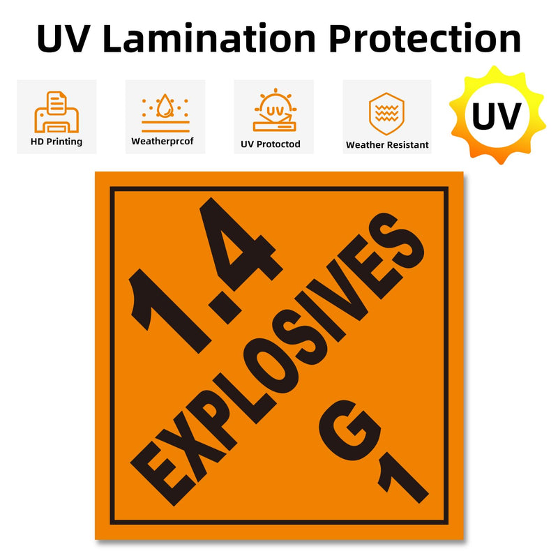 Hazardous Material Placard - Explosive Class 1.4G, Removable Vinyl Sticker, 27-Pack
