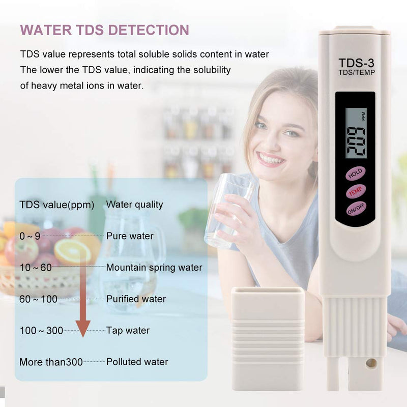 [Australia - AusPower] - Digital TDS Meter Water Tester, PPM Water Quality Tester Measuring Range 0-9999ppm, Ideal for Drinking Water, Swimming Pool, Aquariums, Hydroponics (Grey) (TDS) 1 