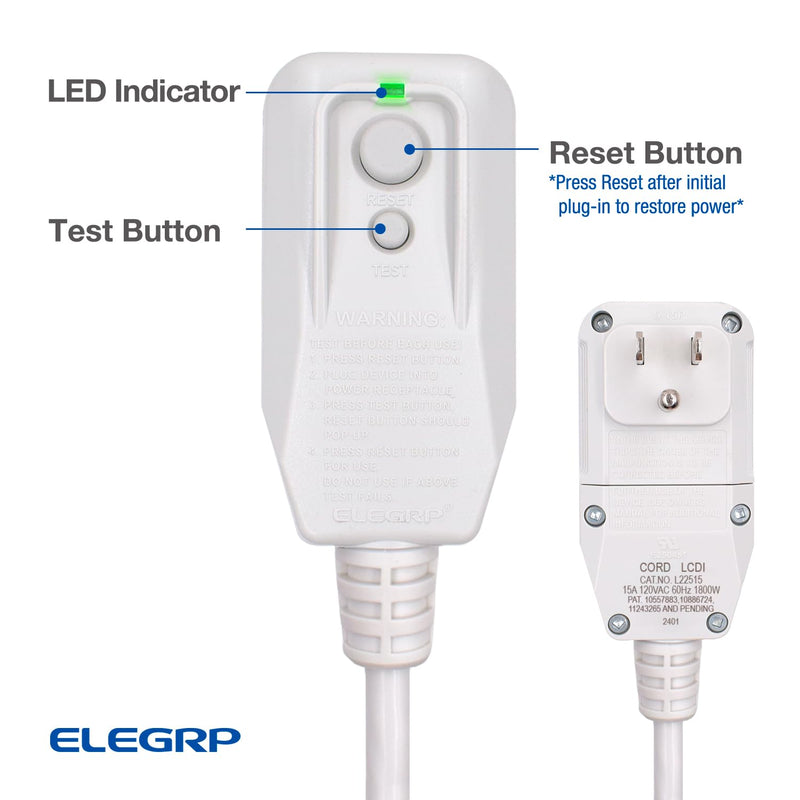 [Australia - AusPower] - ELEGRP 0651515LY L15515 L22515 14AWG LCDI Power Cord Plug for A/C Air Conditioner, E250451 UL Certified, 7.5FT Leakage Current Detection Interrupter Replacement, 120V 15A 1800W 60Hz NEMA 5-15P, 1 Pack 