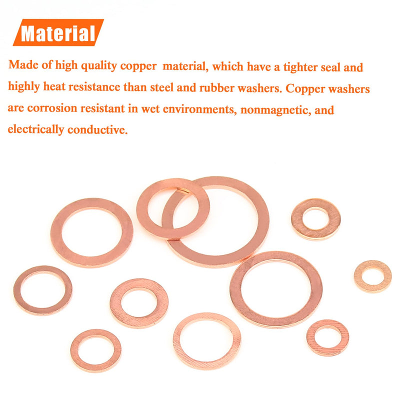 [Australia - AusPower] - 325 Pieces Copper Washers, HELIFOUNER 11 Sizes Copper Metric Sealing Washers, Flat Washers Assortment Kit (M5 M6 M8 M10 M12 M14 M16 M20) 325 Pieces Copper Washers Set 