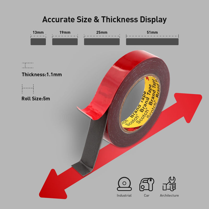 3M Heavy Duty 4611 Double Sided Tape 0.39" x 13.8 Ft Strong Adhesive Withstands 450°F for Reliable Waterproof Foam Mounting Tape for Home Office Deco Automotive Metal Glass Bonding 0.39" x 13.8Ft Gray 1