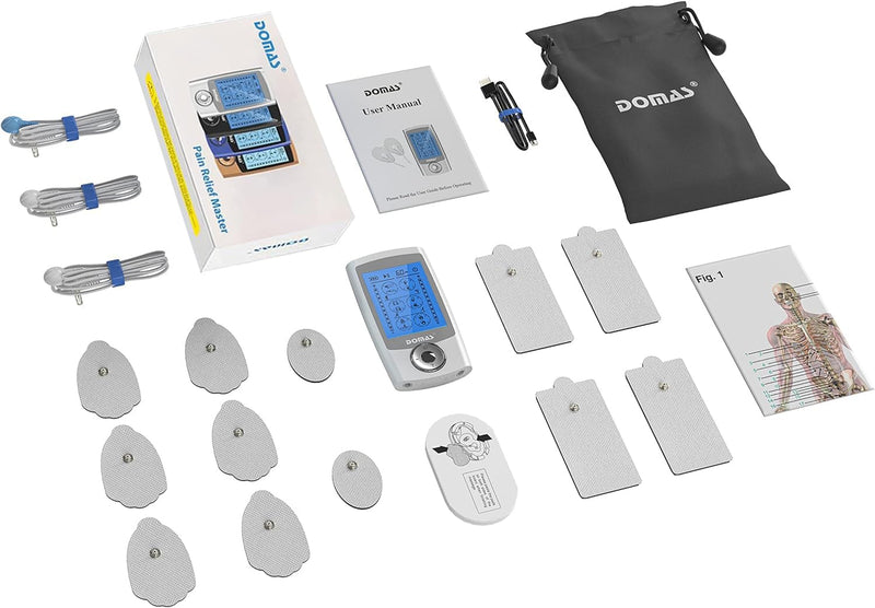 [Australia - AusPower] - DOMAS TENS Unit Muscle Stimulator,Electric Shock Therapy for Muscles Dual Channel Electronic Pulse Massager with 24 Modes Physical Therapy Equipment for Pain Relief Silver 