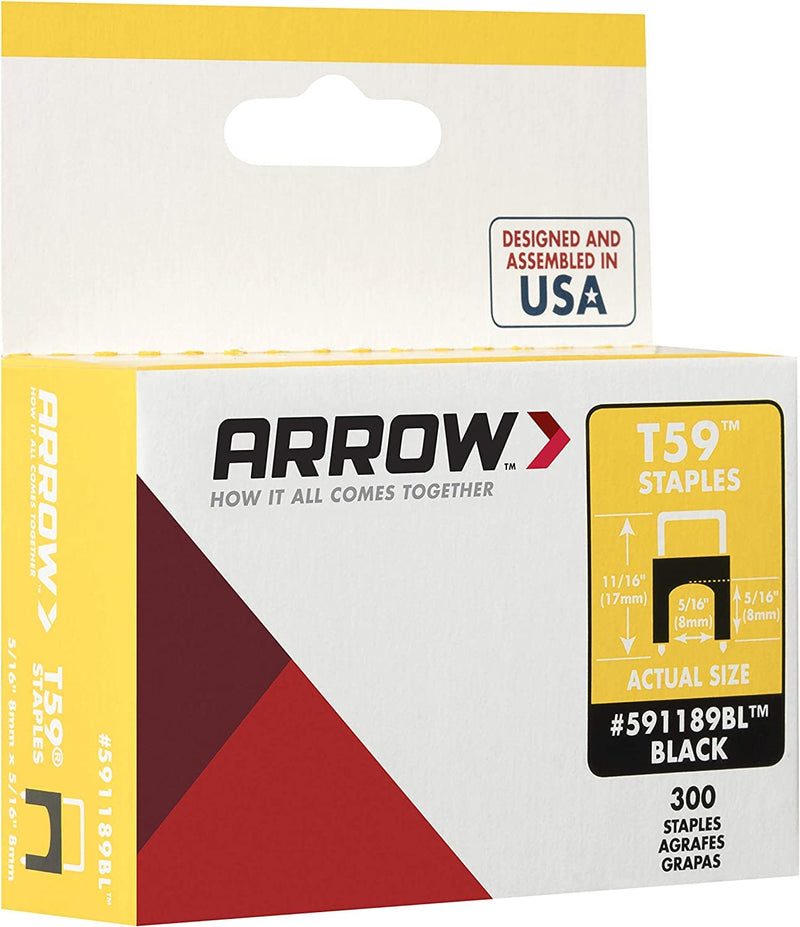 [Australia - AusPower] - Arrow 591189BLSS Genuine T59 Stainless Steel 5/16-Inch Leg Length by 5/16-Inch Crown Width Insulated Staples for Cable and Wiring, Black, 300 Count Hardware Staple 