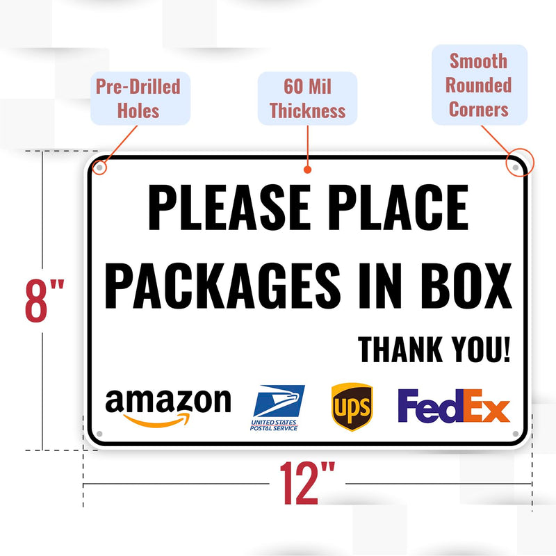 [Australia - AusPower] - 1PC Delivery Sign For Packages - Please Place Packages In Box, 12 x 8 Inches - Aluminum - Delivery Instructions for My Packages Orders from Amazon, UPS, FedEx, USPS 