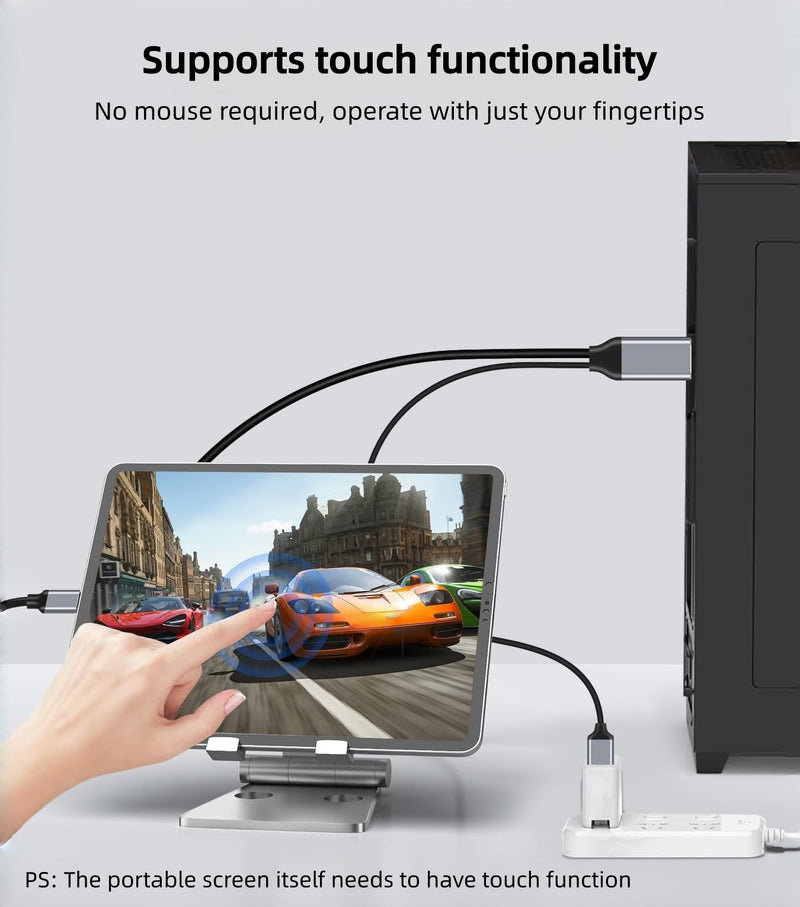 DisplayPort to USB C Cable 6FT 4K@60Hz with USB Cable Adapter,DP Male to Type-C Male Converter Support Touch with Nre a-l Air VR, MacB00k Pro/Air 2020/2018,XPS, Pad Pro/Air grey