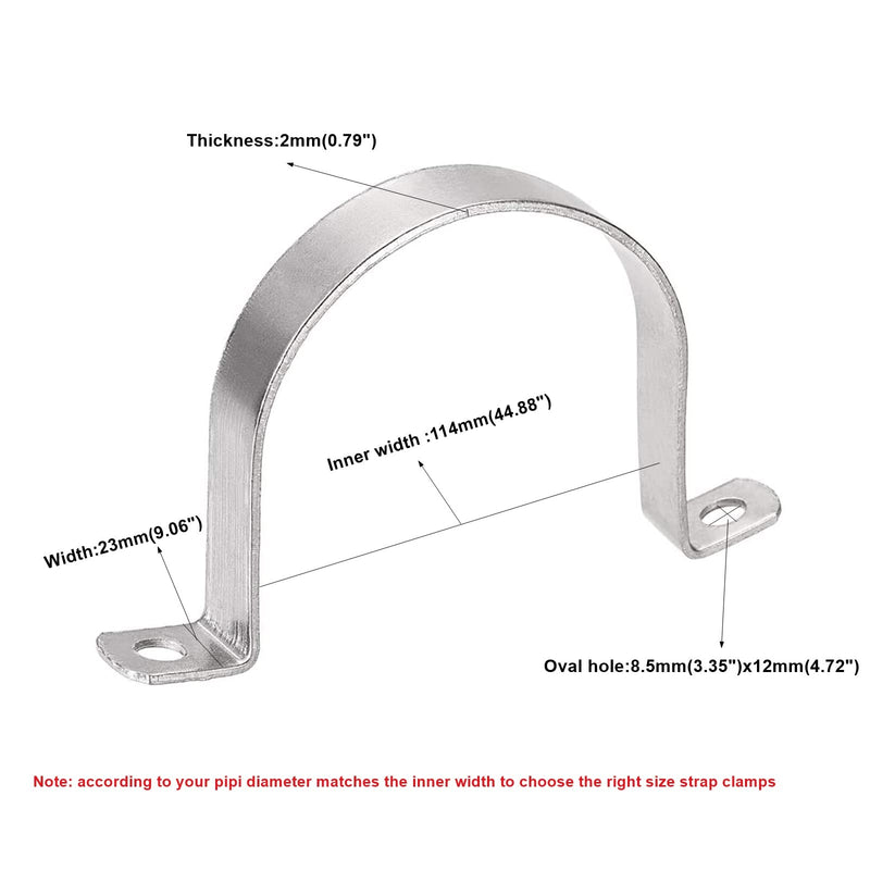 AKIHISA 5 Pcs 4-1/2 Inch Heavy Duty Pipe Strap,2 Hole U-Tube Strap Clamp,Stainless Steel-304 Rigid U-Bracket Pipe Strap,Wire Pipe Cable Clips Fastener (ID 114mm) 4.5in/114mm 5Pack