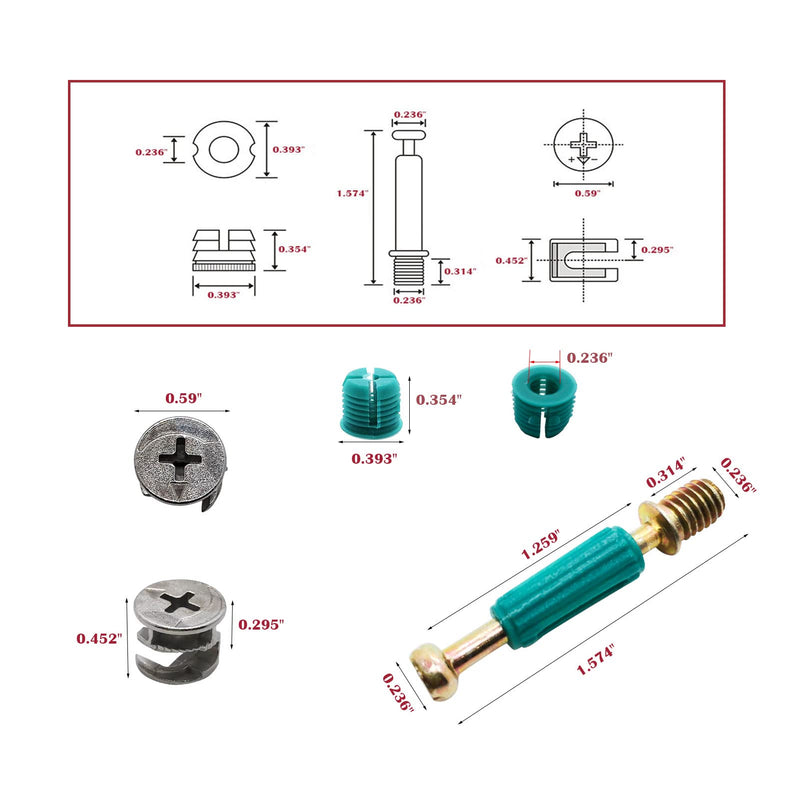 [Australia - AusPower] - 50 Set 3-in-1 Furniture Connecting Hardware Cam Lock Fasteners Kit,Cam Fitting Pre-Inserted Nut and Eccentric Wheel with Dowels Cam Locks for Furniture Crib Cabinet Drawer Wardrobe Splicing 
