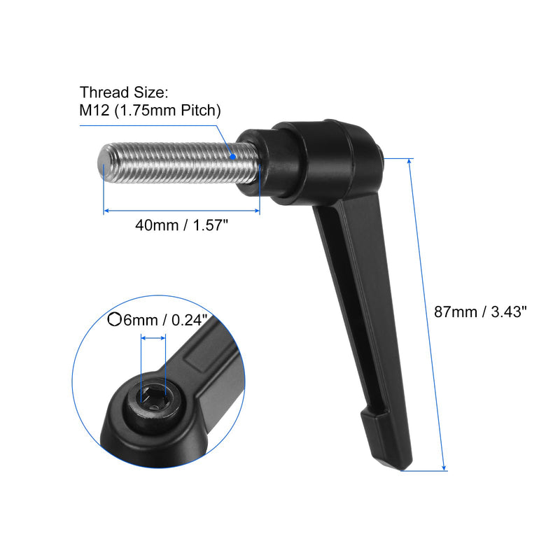 [Australia - AusPower] - uxcell 4pcs Clamping Lever Handles, M12 x 40mm 304 Stainless Steel Threaded Male Stud, Adjustable Handles Locking Quick Release Ratchet Push Button Bolt Knobs, Black 