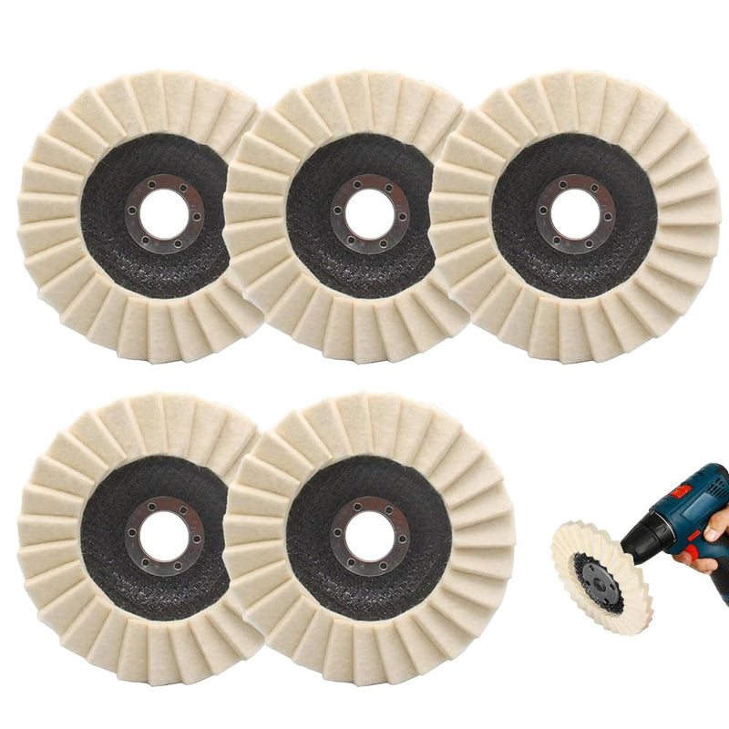 [Australia - AusPower] - Pack of 5 Polishing Discs 125 mm x 22.2 mm, Felt Shine Polishing Disc Felt Polishing Fan Disc Flex Polishing Disc for Polishing Attachment Angle Grinder for Grinding Polishing Paint Wood Stainless 
