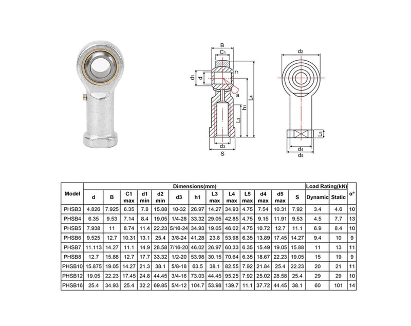 [Australia - AusPower] - (2pcs) PHSB4 Rod End Bearings 1/4-inch Bore Pre-Lubricated Bearings1/4-28 Female Thread Right Hand 1/4" PHS 