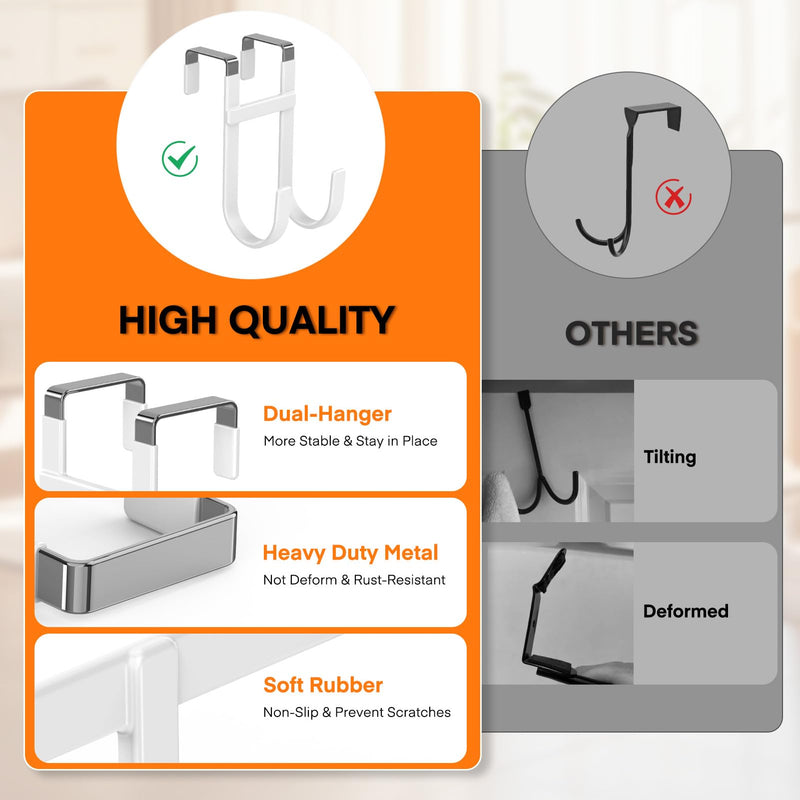 [Australia - AusPower] - FYY Over The Door Hooks - 2 Pack Heavy Duty Dual-Hook Organizer Hanger with Non-Slip Rubber for Towels, Clothes, Hats & Bags Use in Bathroom, Bedroom, Kitchen - Fits Interior Doors Up to 1 3/8" White 5.12" Long, Fit Interior Doors Up to 1 3/8" 