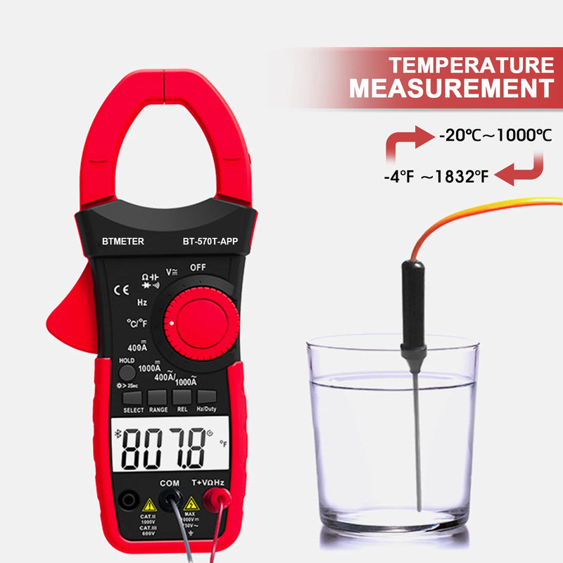 [Australia - AusPower] - BTMETER AC/DC 1000A Clamp Multimeter, 4000 Counts Digital Clamp-on Meter with Data Logging Measure Amp Volt Ohm Capacitance Frequency Temperature Continuity, Electrical Tester 570T-APP 1000A Smart Clamp Ammeter 