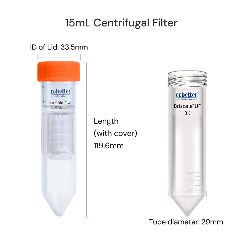 Ultra Centrifugal Filter 15ml Ultra Filtration Centrifuge Unit with Regenerated Cellulose RC Membrane 3kDa Pack of 4