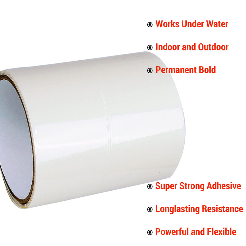 CANOPUS Waterproof Patch and Seal Tape, 4" x 5' White, Roof & Gutter Rubber Repair Tape, Fix Leaks on Hoses, Pipes, Gutters, Roofs, Boats, Pool Liners, Seal Coaxial Antenna and Electrical Cables 4in x 5ft