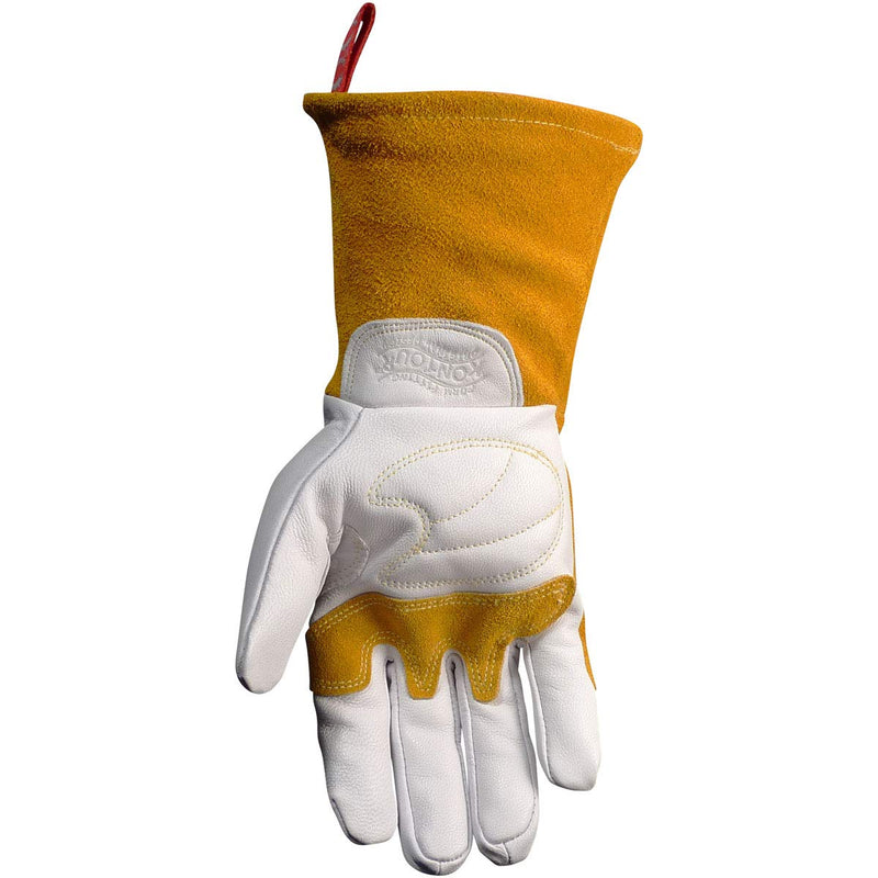 Caiman Premium Goat Grain TIG/MIG Welding Gloves, Split Cowhide Back, Flame Resistant Back, Unlined, Kontour, Kevlar, White/Gold, Medium (1868-4) Gold/White