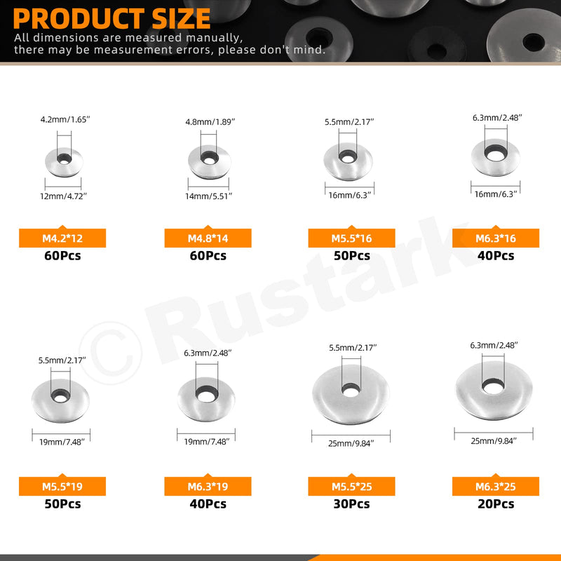 [Australia - AusPower] - 350Pcs 8 Sizes #8#10#12#14 304 Stainless Steel Neoprene Sealing Washers Metal Bonded EPDM Rubber Washers Gasket Assortment Kit 350 