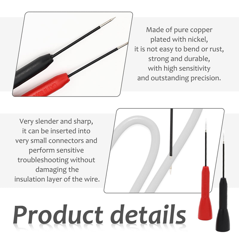 [Australia - AusPower] - 4 Pcs 1mm Extended Multimeter Probes and 4 Pcs Professional Multimeter Leads Set, High Precision Meter Leads, 600V10A Nickel-Plated Copper Non-Destructive Test Probe 
