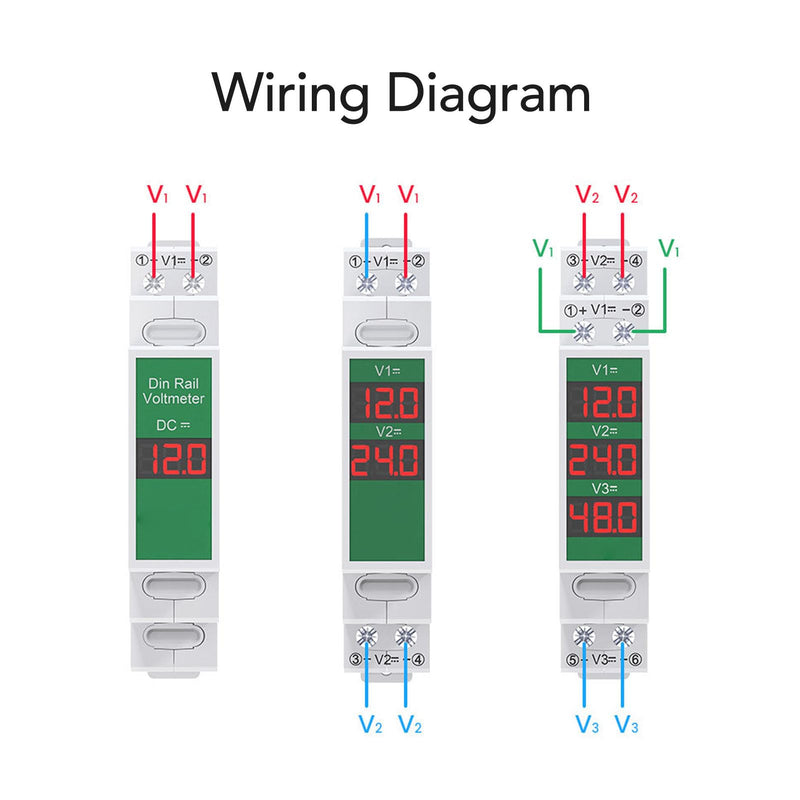 [Australia - AusPower] - DIN Rail Voltmeter LCD Digital Display Isolated Triple Way Modular Voltage Meter DC 11 to 310V Easy to Inllustion 