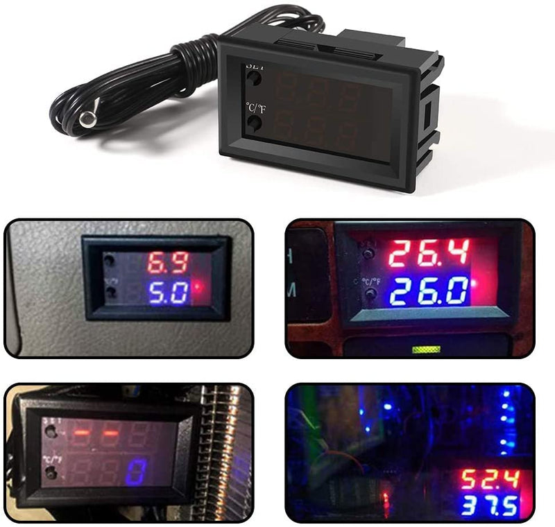 [Australia - AusPower] - 2PCS Temperature Controller -50 to 110 Celsius (-58 to 230 F) DC 12V Programmable Heating/Cooling Thermostat Control Switch Module NTC Waterproof Sensor Probe Dual Color LED Display Monitor 