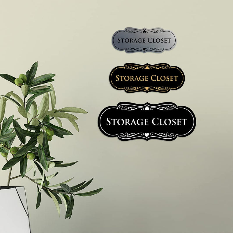 Signs ByLITA Designer Storage Closet Sign (Black Gold) - Large 2 Pack Large (3.5" x 9") 2 Pack Black Gold
