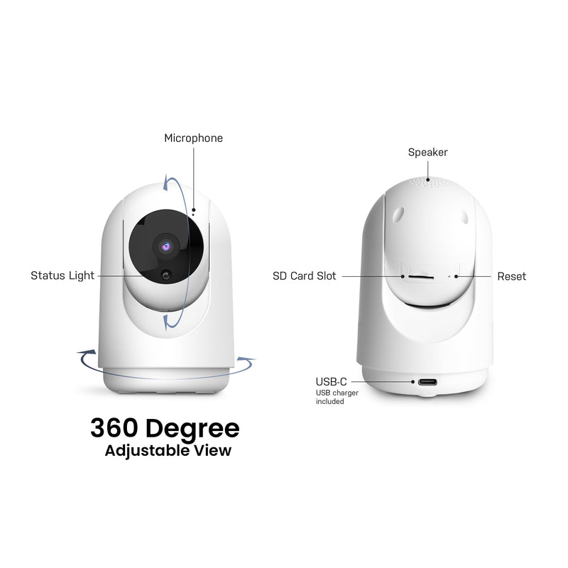 Feit Electric Indoor Security Camera with Motion Detection, 30ft. Night Vision, Pan and Tilt Head, 2.4GHz WiFi, 2-Way Audio, 1080p HD, Works with Alexa & Google Asst, Plug-in, White, CAM/PAN/WiFi/G2 PLUG-IN DESK CAMERA