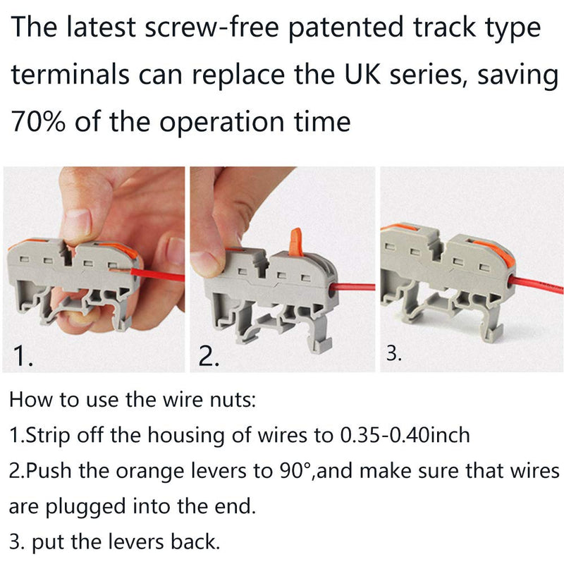 [Australia - AusPower] - DIN Rail Terminal Blocks kit,Universal Compact Wire Wiring Connector (20 pcs connectors+2 pcs Article in Parallel+ 2 pcs Digital Identification+2Pcs Fixed clamp+20 pcs Screw) 20 pcs connectors 