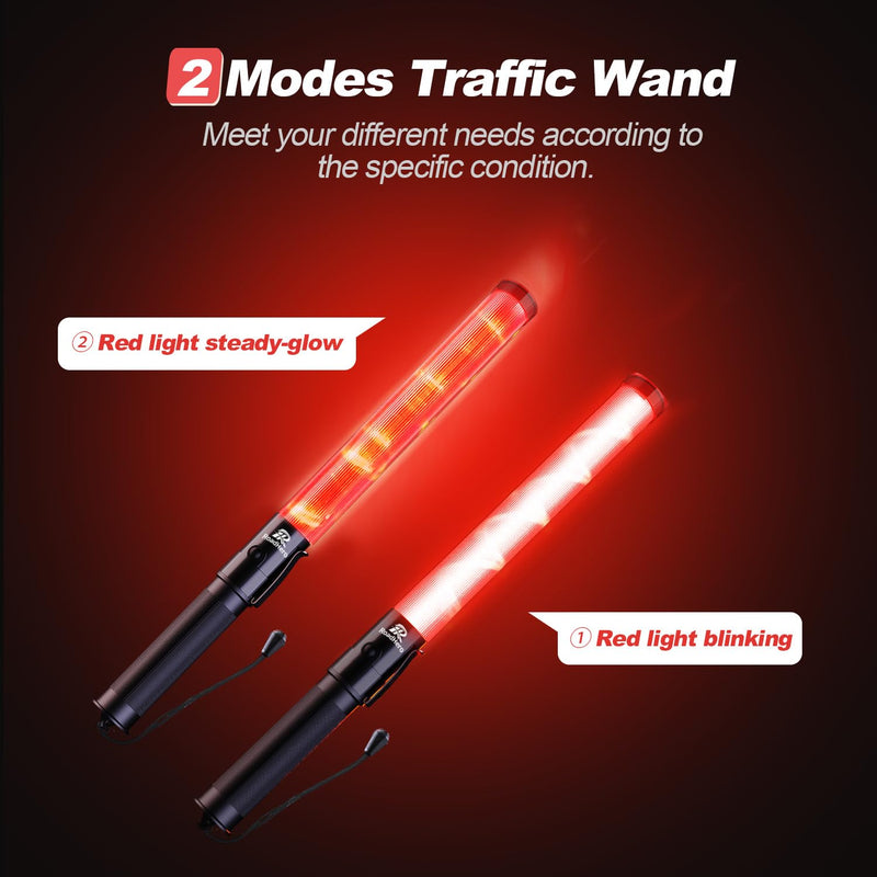 [Australia - AusPower] - 2 Pack Traffic Wand, 16 Inch Led Traffic Control Baton, Safety Light Wands with 2 Flashing Modes, Air Marshaling Signal Wand with Side Clip for Airport, Parking, Car Directing 2 Pack of 16 inch 