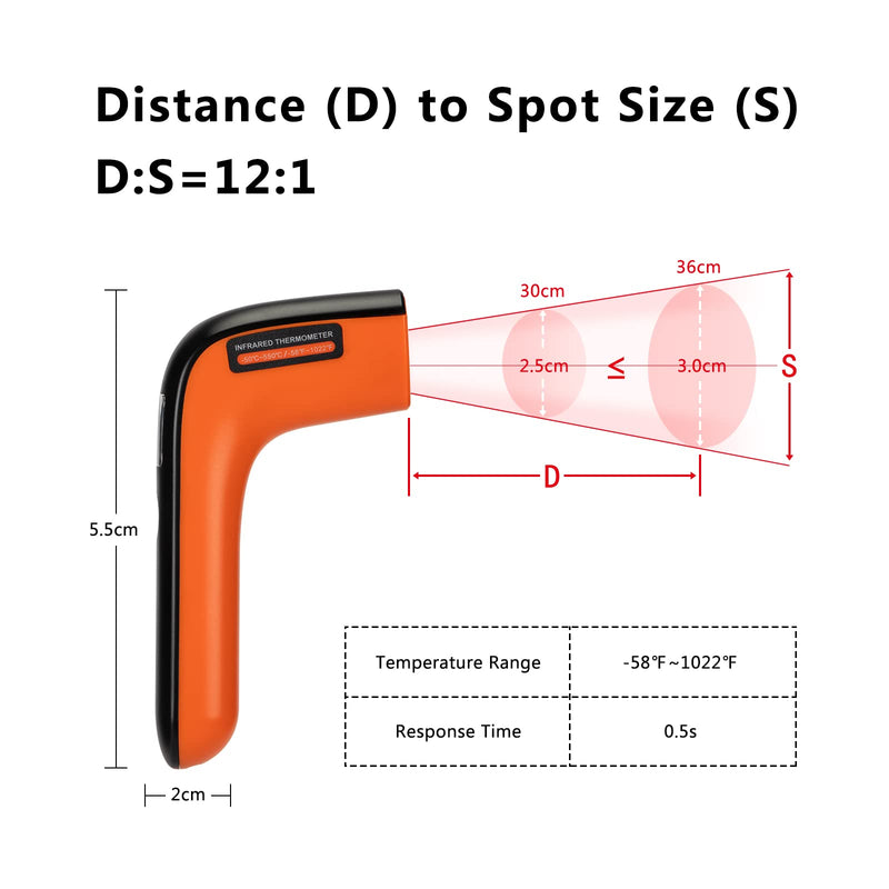 [Australia - AusPower] - Rechargeable Infrared Thermometer Gun for Cooking -58?~1022?| Inkbird Colorful Display Digital Laser Temperature Gun for Pizza Oven Grill Kitchen Home Repairs with Max Measure (NOT for Human) Rechargeable 1 Laser - 12:1 