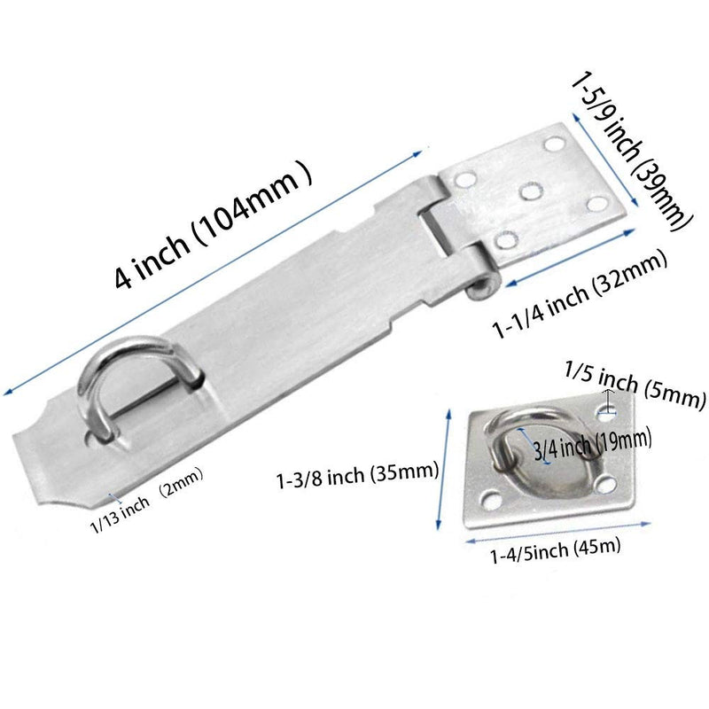 [Australia - AusPower] - Padlock Hasp 4 Inch Door Clasp Hasp Lock Latch, 2 Pcs Stainless Steel Door Bolt Latches for Furniture, Cabinet, Drawer, Cupboard and Closet 