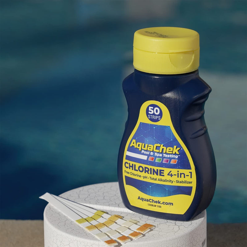 AquaChek Yellow 4-Way Pool and Spa Test Strips - 50 Yellow Test Strips - Swimming Pool Test Strips For pH, Free Chlorine, Total Alkalinity, and Cyanuric Acid - Quick and Accurate Results - Testing Kit 1-Pack