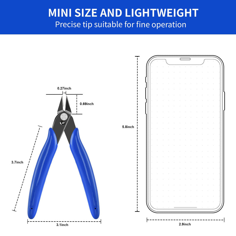 [Australia - AusPower] - 5 Inch Micro Flush Cutter, 2 Pack Small Wire Cutters Spring Loaded Cutting Pliers, Wire Cutters for Jewelry Making, Soft Copper Wire, Floral, Electronics, Model Craft, Heating Wire, 3D Print 