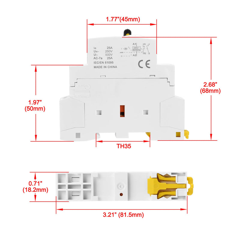 Heschen Modular Household AC Contactor, HS1-25M/11, 25A, 2 Poles, 1NO 1NC, 220VAC Coils, 35mm DIN Rail Mounting, with Manual Control Switch