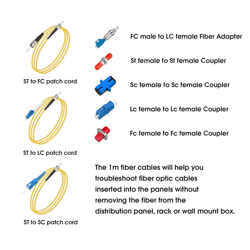 [Australia - AusPower] - Fiber Optic Cable Troubleshoot Kit - 50Km VFL Fiber Optic Visual Fault Locator, SM FC - LC Adapter, LC/SC/ST/FC Coupler, 2 Cleaners, 3 Kind Dust Cap and 3 Short Patch Cords Black & Red 