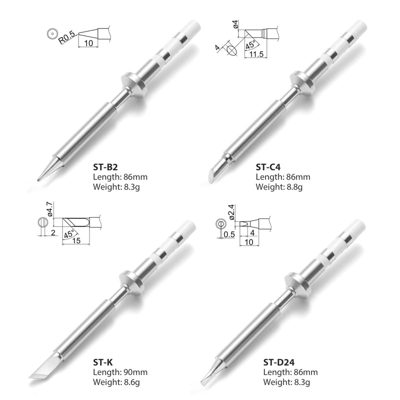 FEITA Mini Pencil Soldering Iron Tips Replacement for Pinecil Micro Soldering Iron, PTS200/TS100 Portable Solder Pen Tool Soldering Accessories (ST-B2/C4/K/D24 4Pcs) Wide Joint 4Pcs