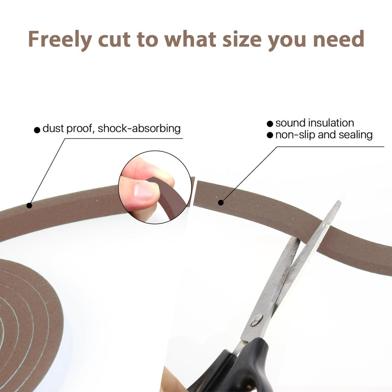 Foam Weather Stripping-4 Rolls, 1/2 Inch Wide X 1/8 Inch Thick Total 52 Feet Long, Brown Foam Insulation Soundproofing Sealing Tape for Doors and Windows(13 ft x 4 Rolls) 1/2"(W) X 1/8"(T) X52'(L)