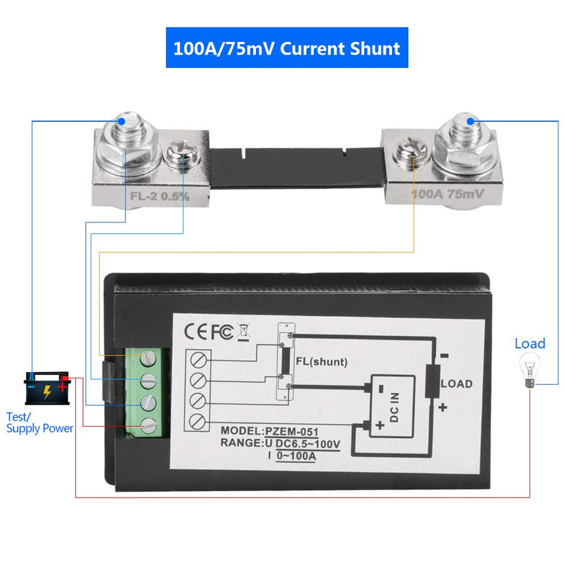[Australia - AusPower] - PEACEFAIR PZEM-051 DC 6.5-100V Digital Electric Power Energy Voltage Current Meter (100A shunt) 