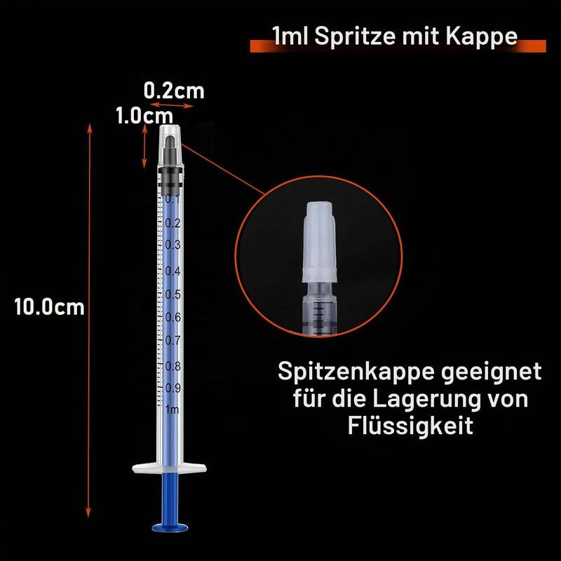 Pack of 10 1 ml Syringes with Safety Closure, Disposable Syringe without Needle | For precise liquid measurements, storage, experiments, for small animal feeding, colostrum syringe 1 ml (blue) 10.0