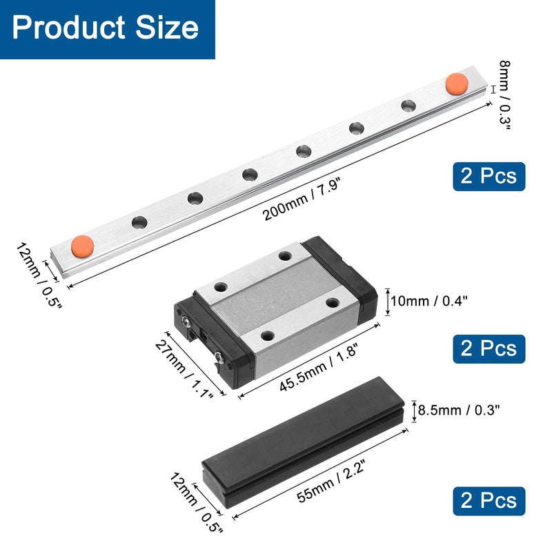 [Australia - AusPower] - uxcell 2pcs MGN12 200mm Linear Guide Rail with 2pcs MGN12H Sliding Carriage Block and 2pcs Plastic Mini MGN12 Linear Guide for DIY 3D Printers and CNC Machine, Black 