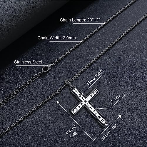 Midir&Etain Cross Necklace for Women Men Sterling Silver Religious Cross Pendant Necklace Jewellery Gifts for Boyfriend Girlfriend D-Rune(Two-tone)