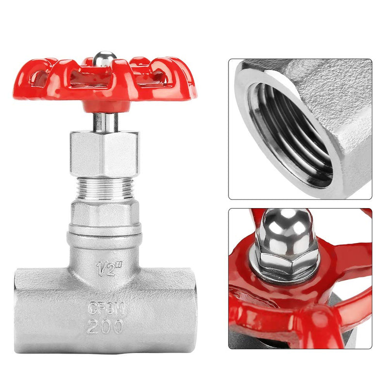 1/2" DN15 Globe Valves, 304 Stainless Steel Shut-off Valves Female Threaded Gate Valve for Water, Oil, Gas - -29~180℃