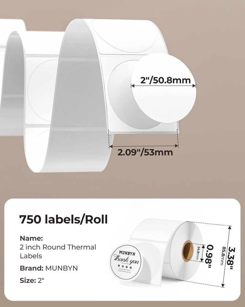 2 Inch Round Thermal Labels+2 Inch Circle Thermal Sticker Labels
