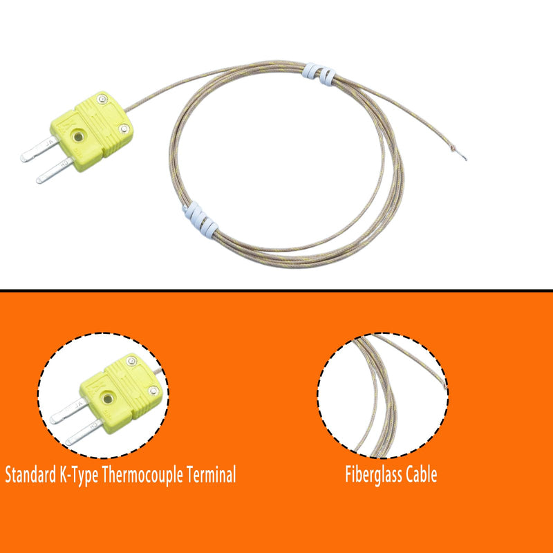 [Australia - AusPower] - 3-Piece K-Type Thermocouple Probe Fiberglass Cable 47in Type K Thermocouple Measurement Range -50°F to 900°F 