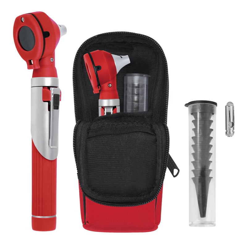 [Australia - AusPower] - Fiber Optic Mini Otoscope - Ear Scope with Light for Infection Detection, Wax Removal, and at-Home ENT Exams (Red Color) 