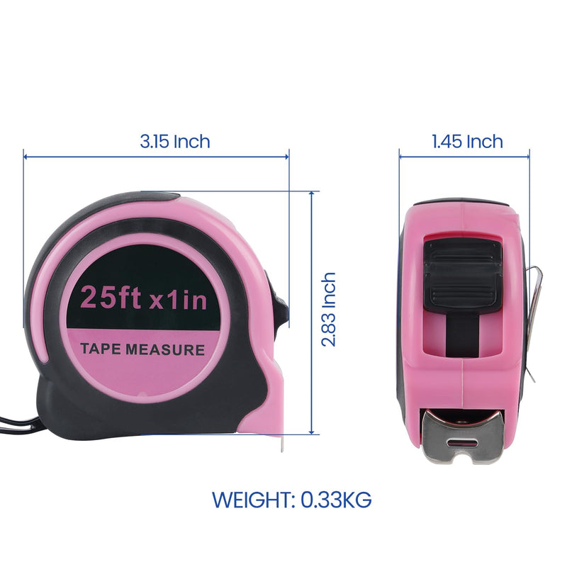 [Australia - AusPower] - Lichamp Pink Tape Measure 25 Feet, Measuring Tape 1 Pack 25ft x 1in with 1/8 Fractions 