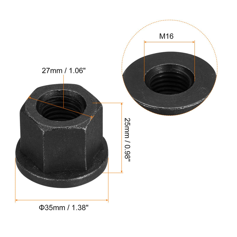 [Australia - AusPower] - uxcell M16 Flange Hex Nuts, 2pcs Grade 10.9 Carbon Steel Black Oxide Finished Hex Flange Nuts for Machinery 2 