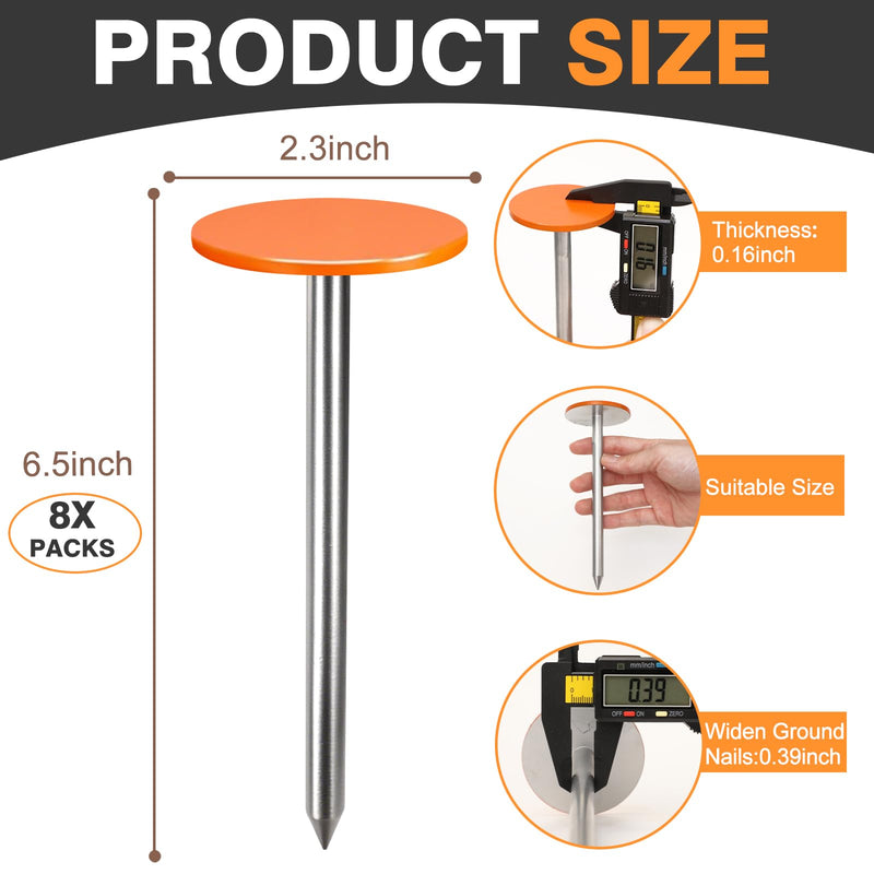8 PCS Permanent Property Line Markers, 6x2 Inch Boundary Markers for Property Land Survey Stakes Heavy Duty Survey Pin for Home Depot Septic Tank Yard Paver Ground Landscape Surveying 8 PCS