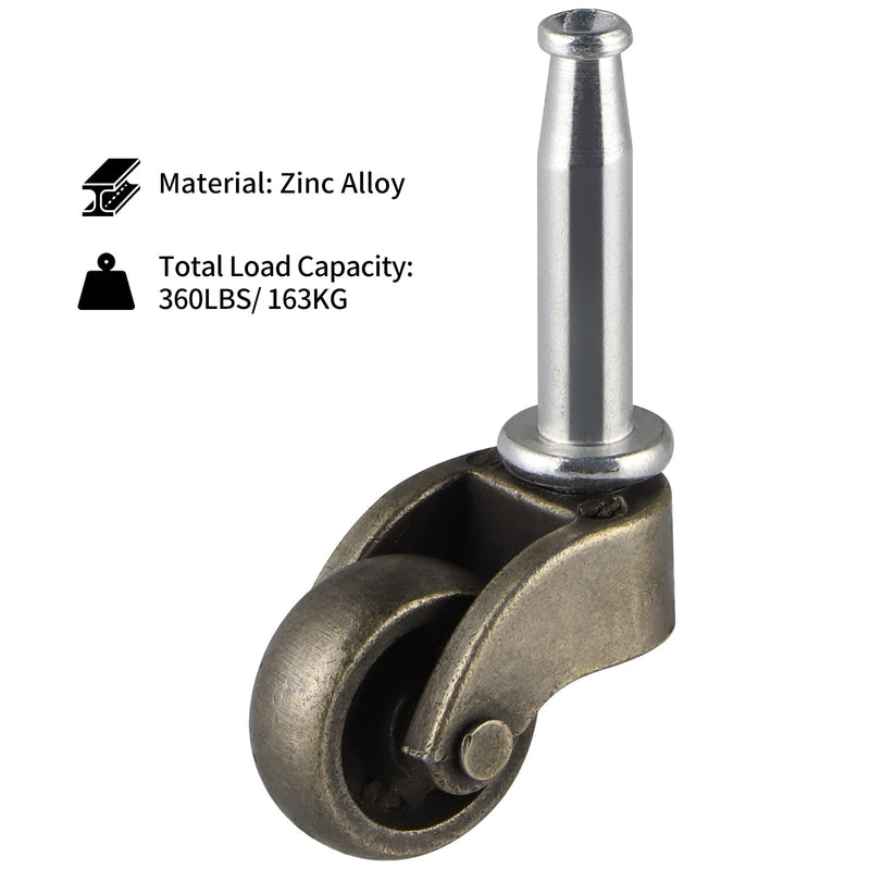 [Australia - AusPower] - Skelang Swivel Stem Caster 1", Zinc Alloy Caster with Socket, Caster Wheel Replacement for Coffee Table, Chest of Drawer, Nightstand, Ottoman, Total Load Capacity 360Lbs 